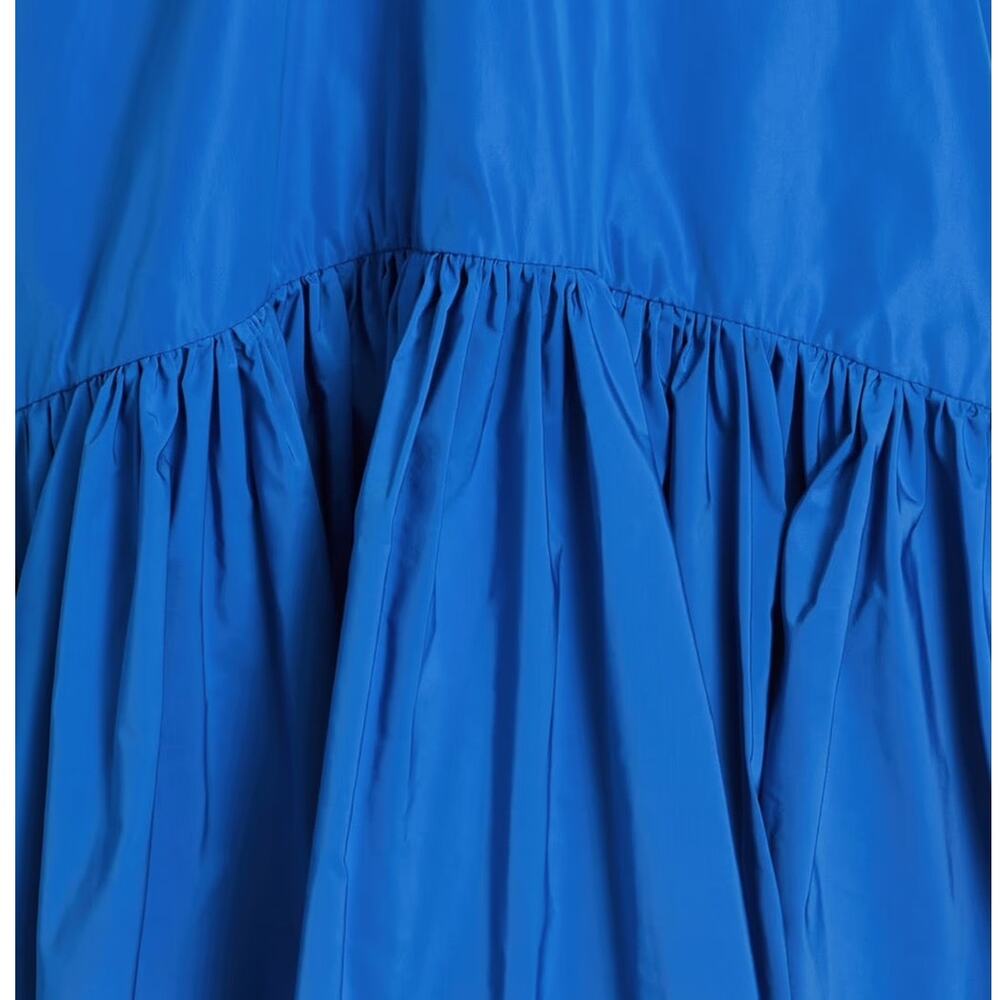 Veronica Beard Radley Blue Asymmetric Tiered Taffeta Crossover Neck Maxi Dress - Picture 2 of 11